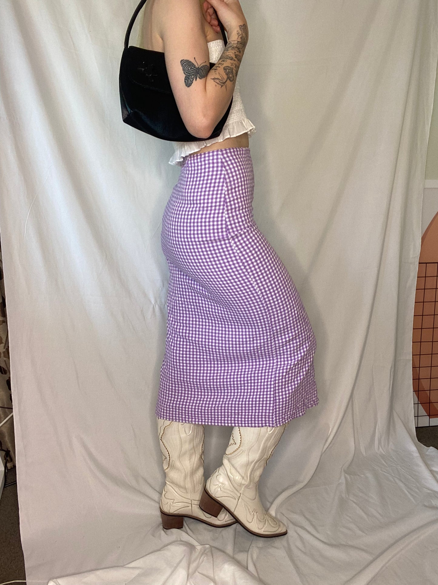 Purple Gingham 3/4 bodycon skirt