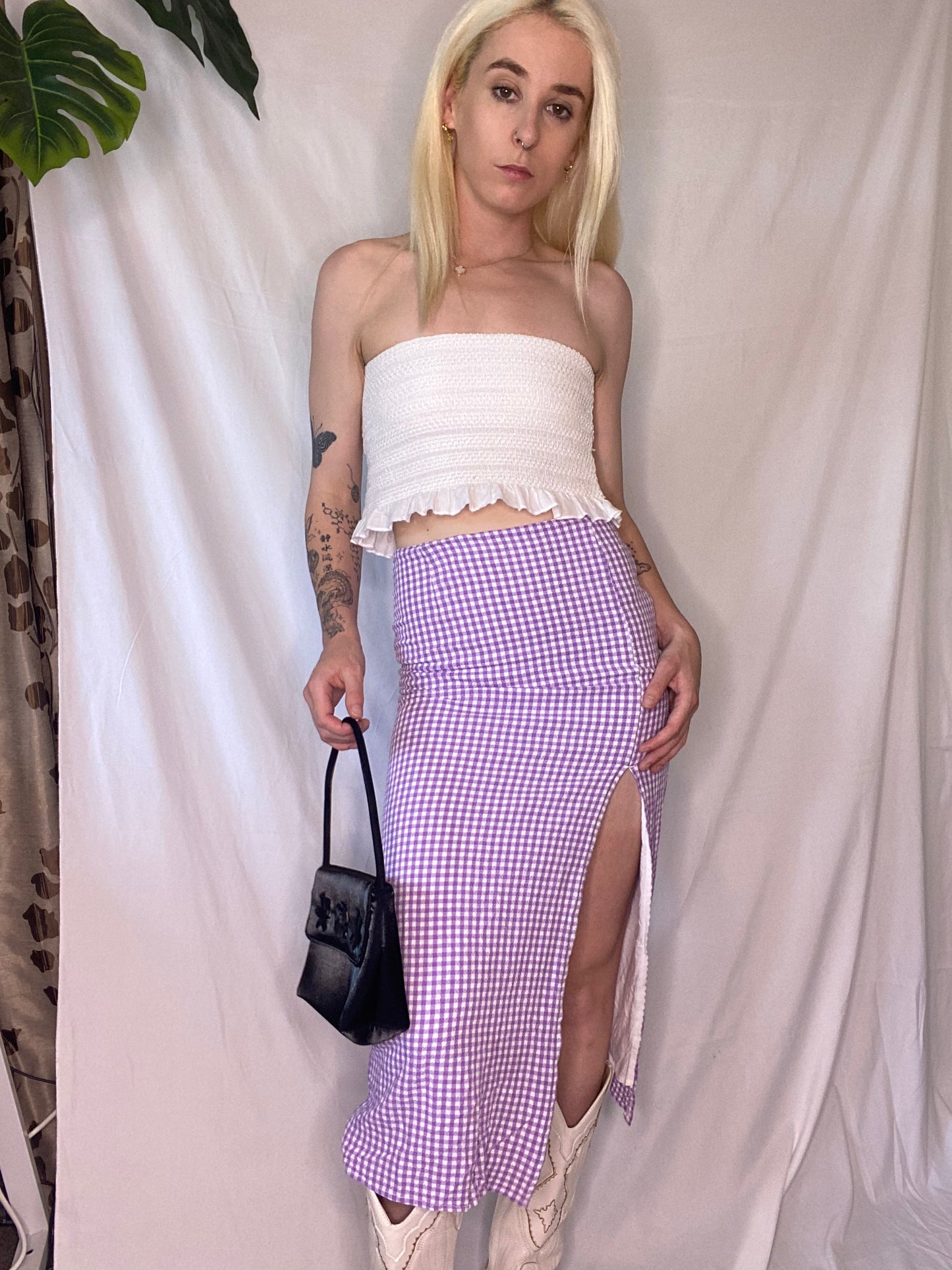 Purple Gingham 3/4 bodycon skirt
