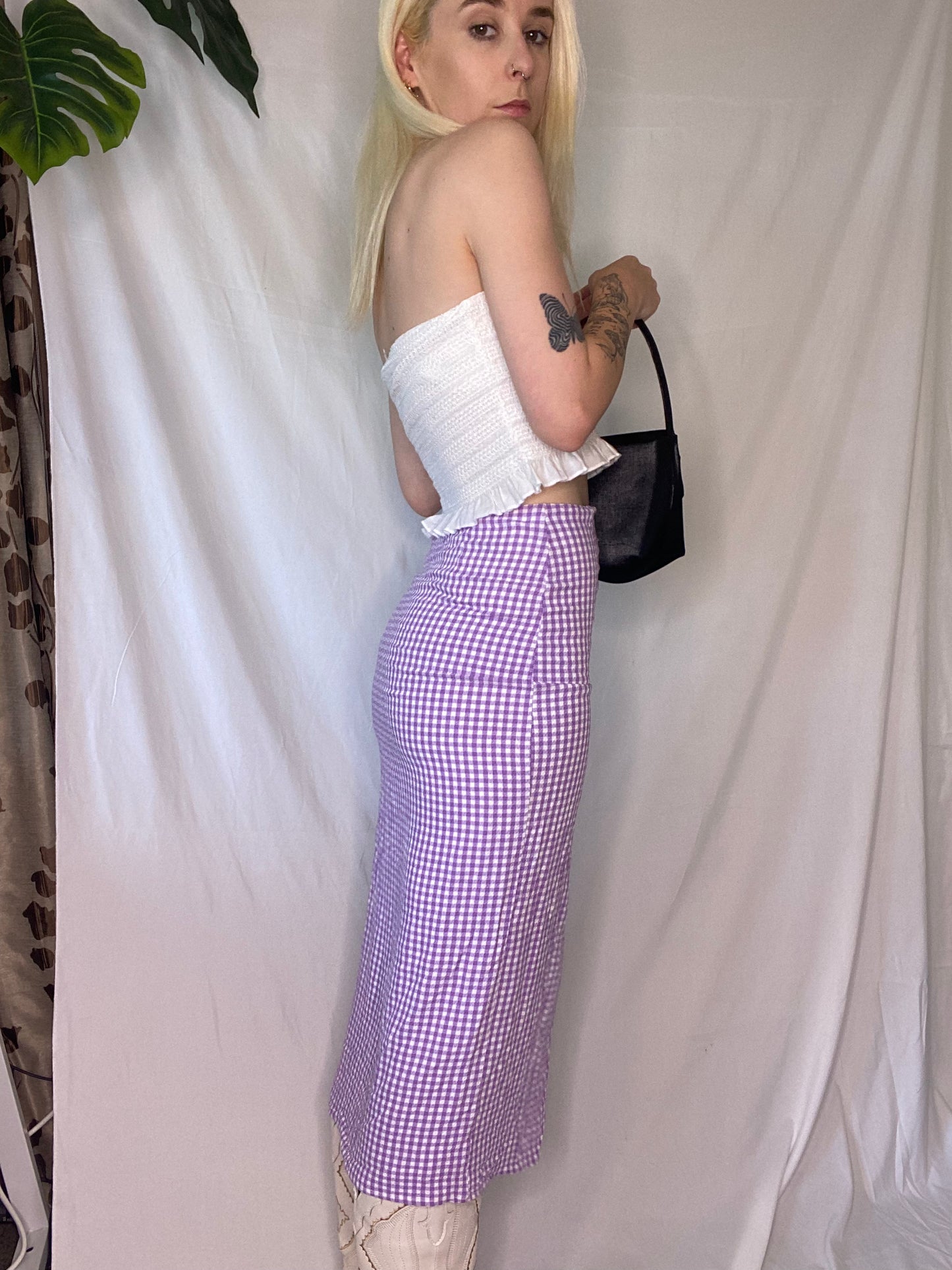 Purple Gingham 3/4 bodycon skirt
