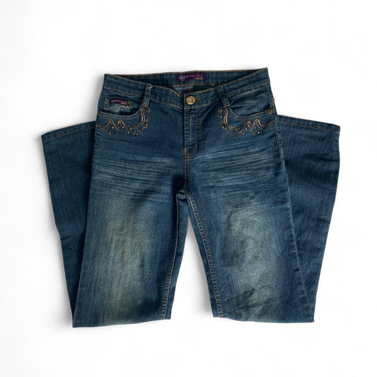 Y2K straight leg jeans with rhinestone details