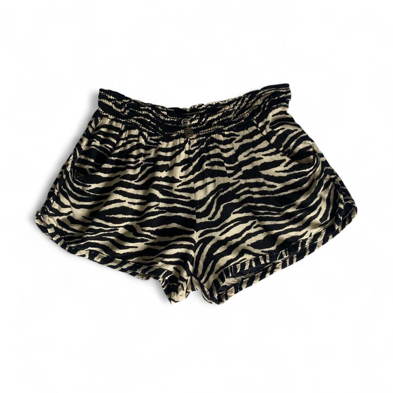 Black/cream Zebra print flowy mini shorts