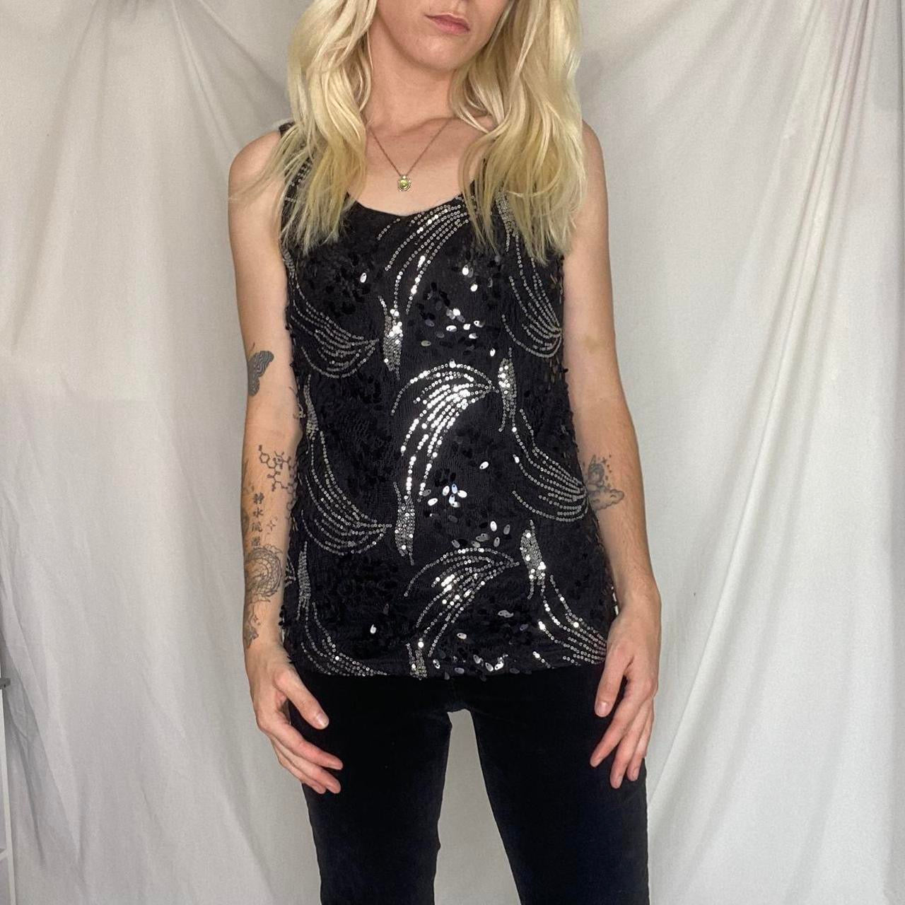 Black tank top with silver and black sequins