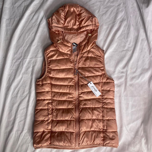 Blush pink puffer vest with hood