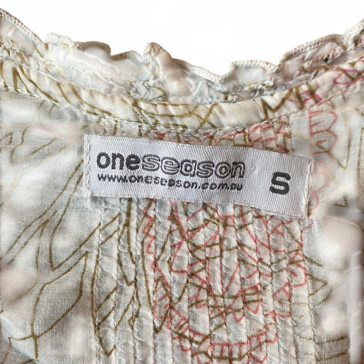 Boho pink and cream paisley print blouse with button up front