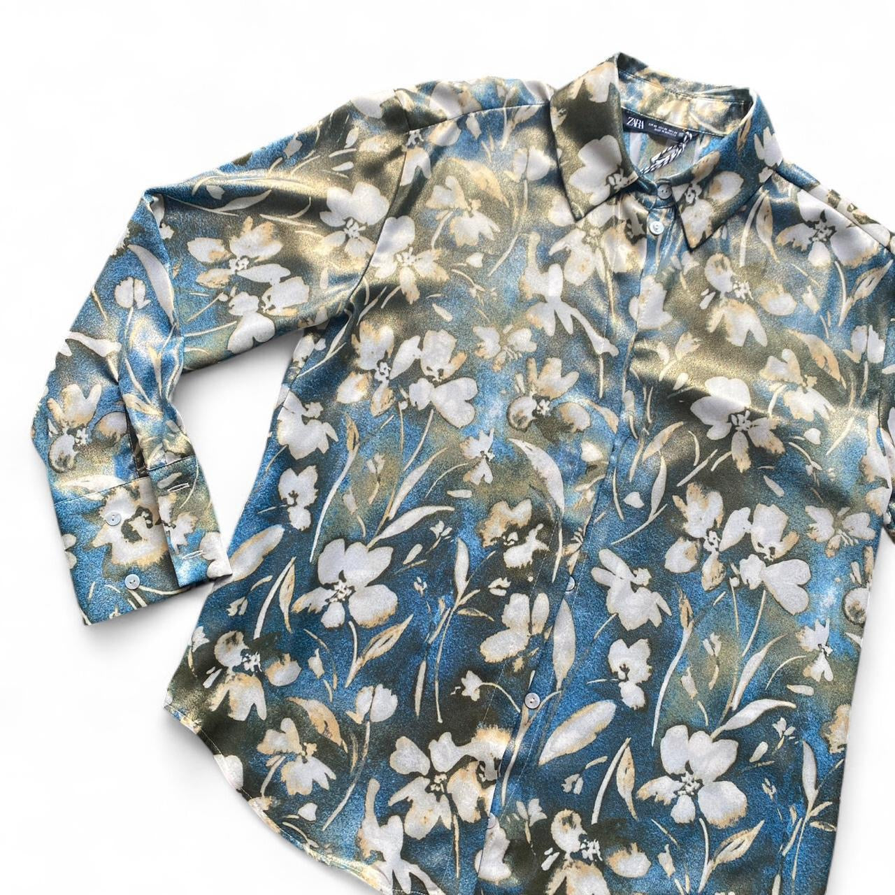 Blue & Gold Textured floral shirt