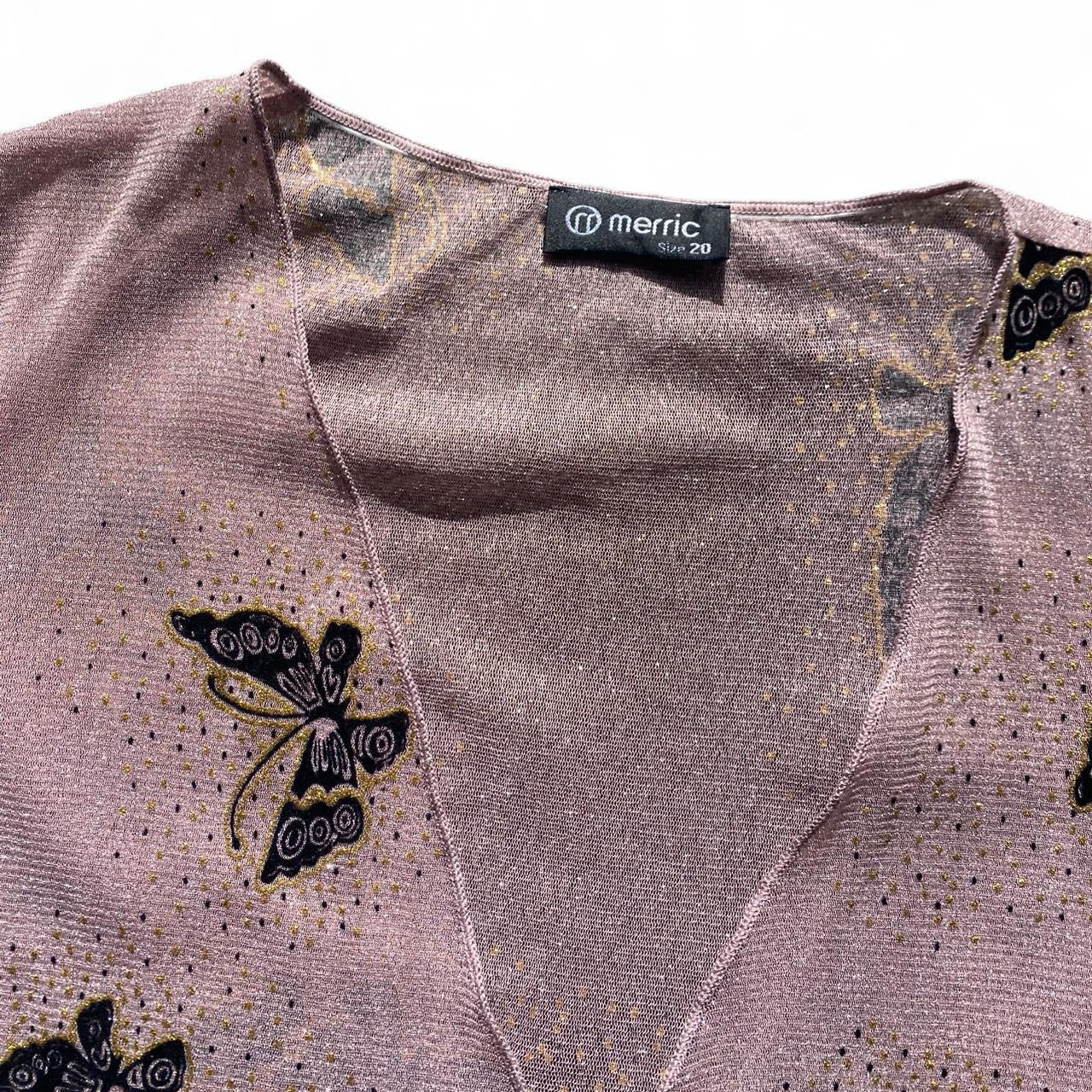 Y2K Pink butterfly print sparkly cardigan with tie front