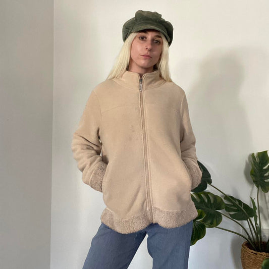 Vintage tan fleece zip up jacket