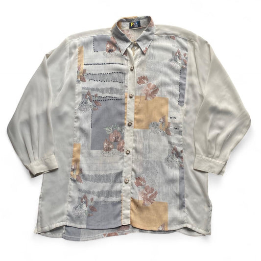 Vintage 90s patchwork sheer button up blouse