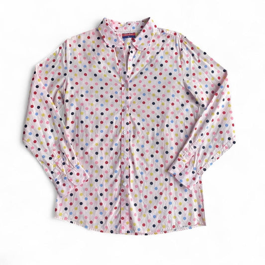 00s pink polka dot long sleeve button up shirt