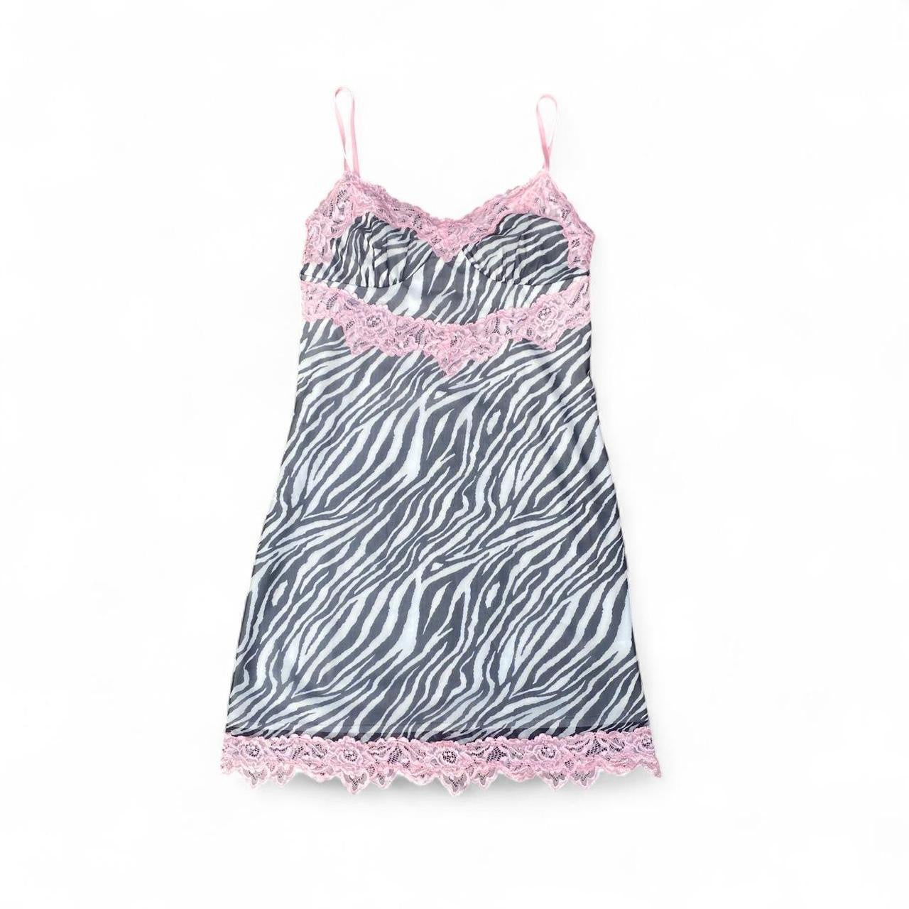 Tiger Mist Zebra Print Slip Dress w pink lace