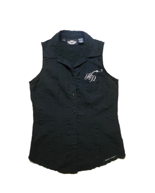 Y2K Harley Davidson Black Collared button up Top