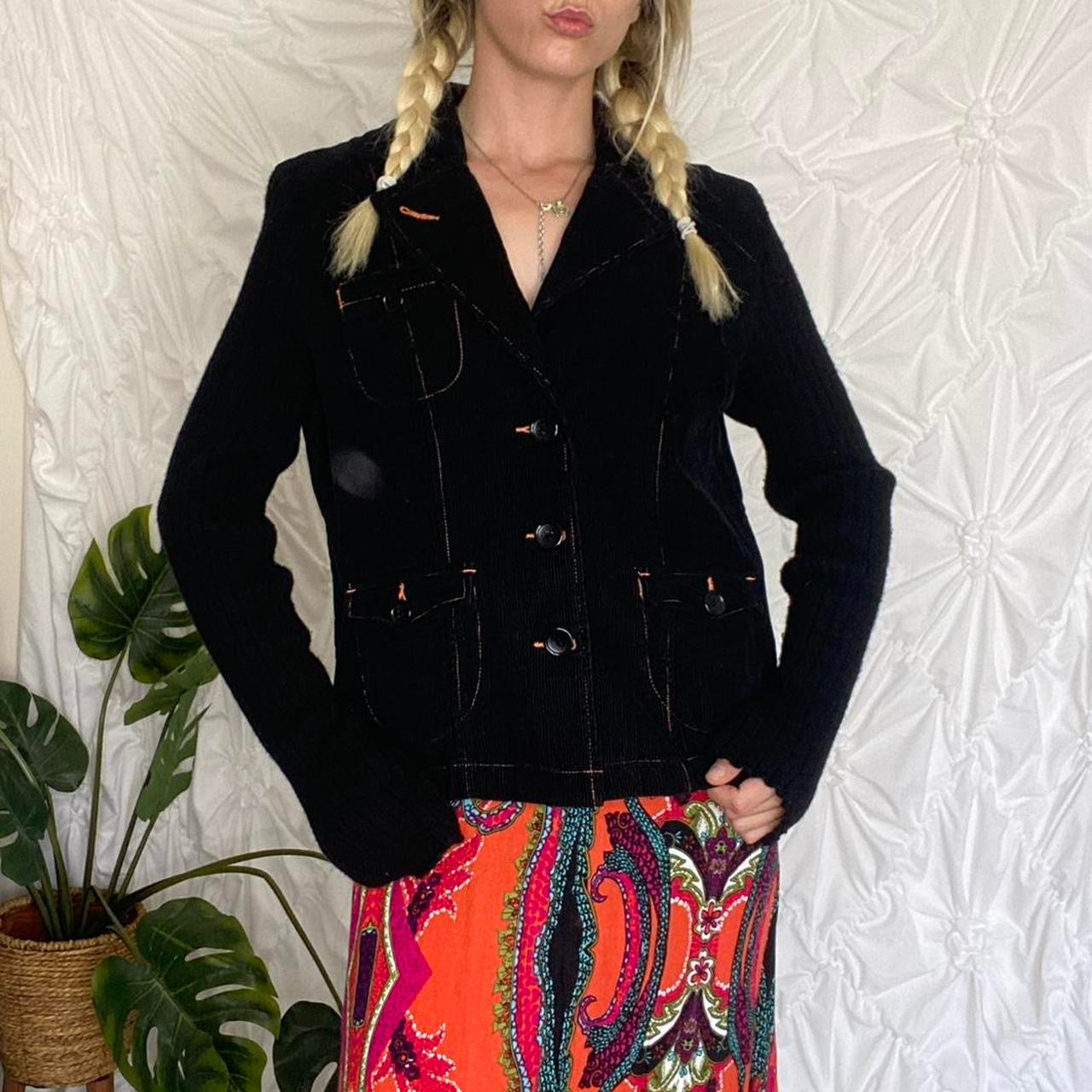 Black corduroy Blazer with orange trim detailing