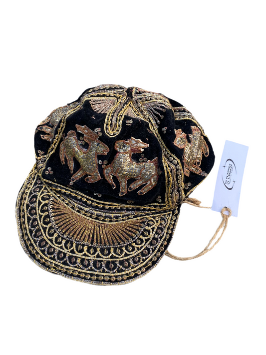 Vintage Black Velvet Cap with gold embroidery