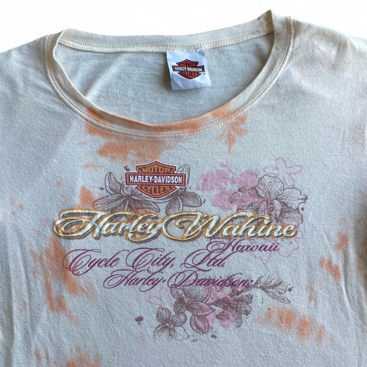 Y2K Peach Harley Davidson tie-dye tee