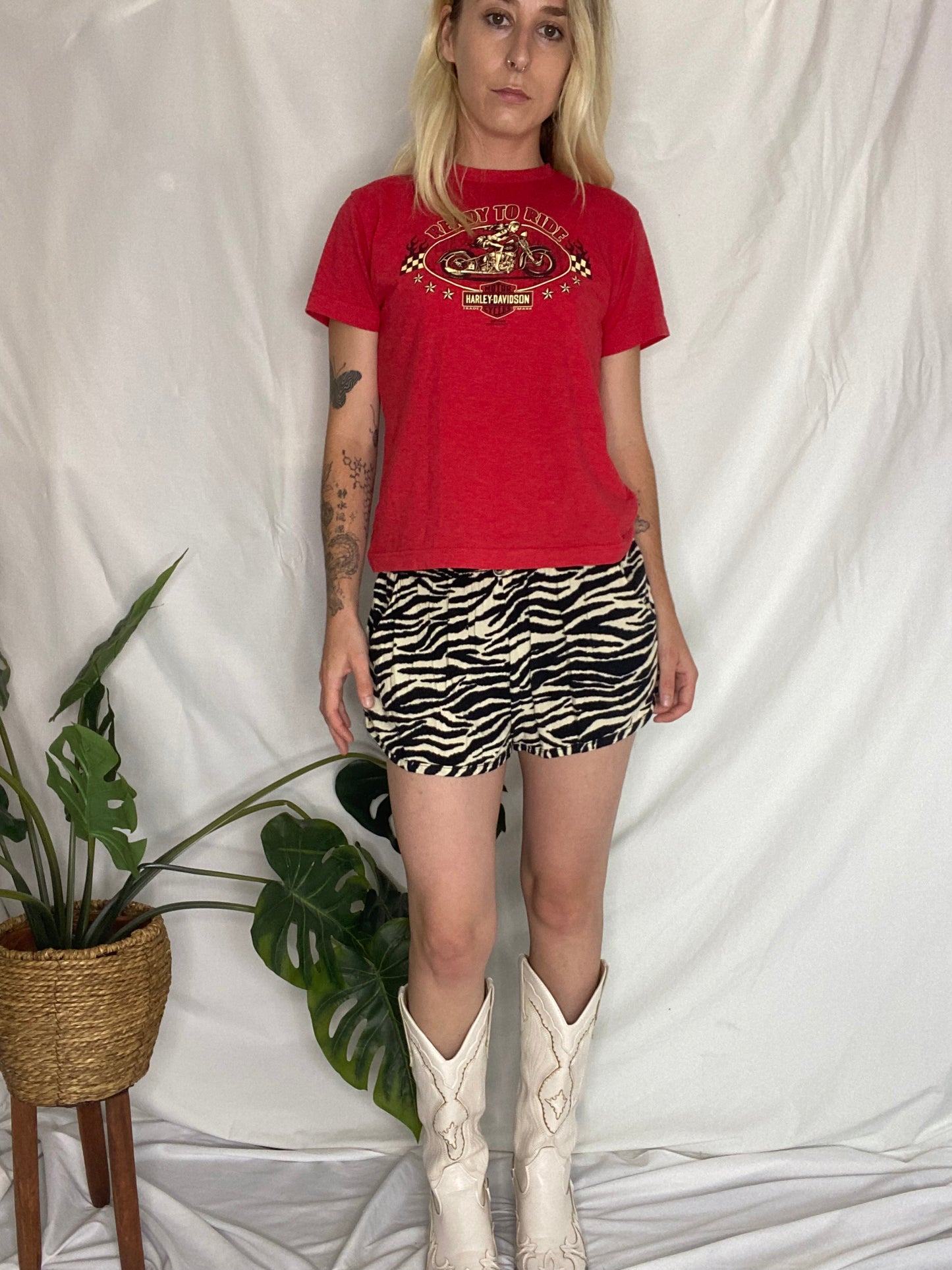 Black/cream Zebra print flowy mini shorts