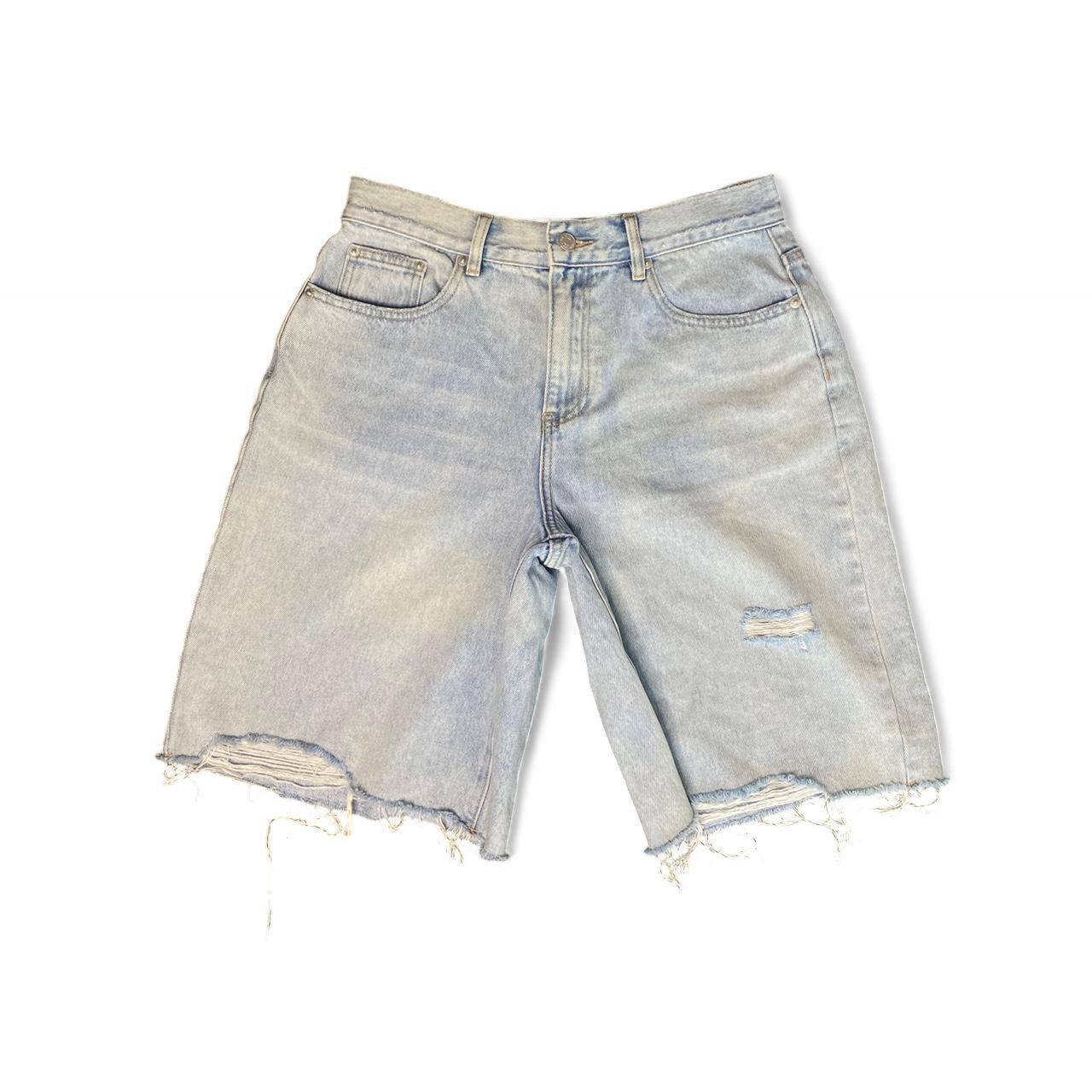 Light wash denim distressed Jorts