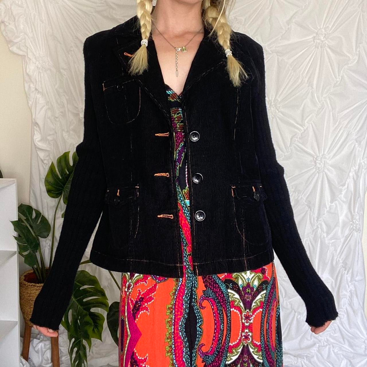 Black corduroy Blazer with orange trim detailing