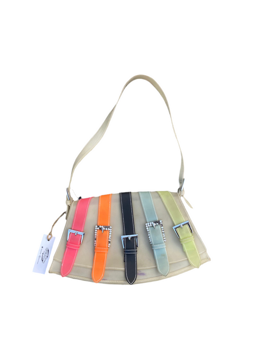 Funky Cream and multi-color belt shoulder bag