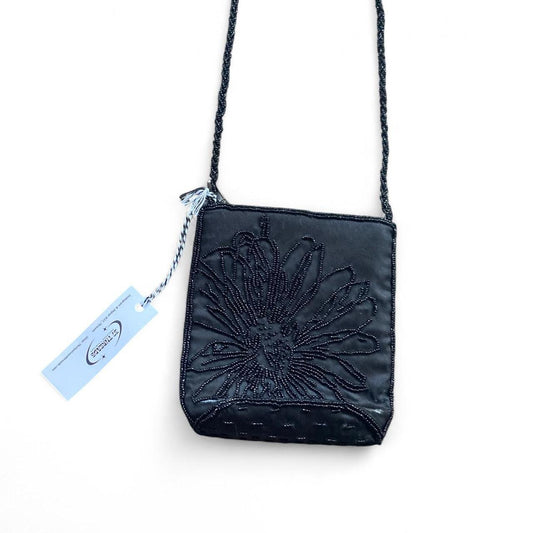 Beautiful Black beaded crossbody bag with flower design
