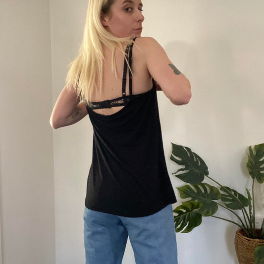 Y2K ruched flowy black tank top with silver threading
