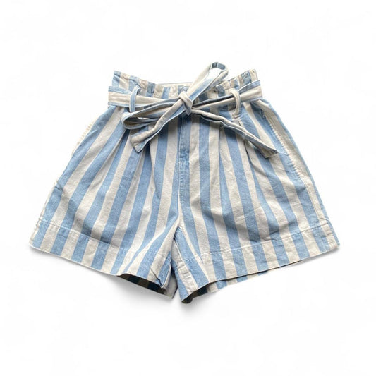 Huffer high-waisted Blue and white striped denim shorts with cute tie up waist