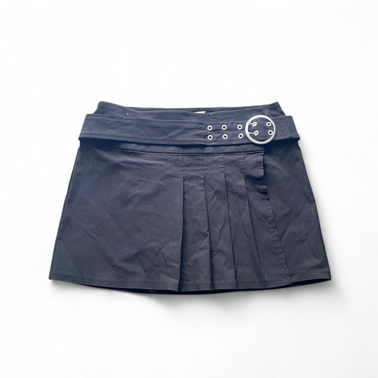 Black pleated mini skirt with built in belt