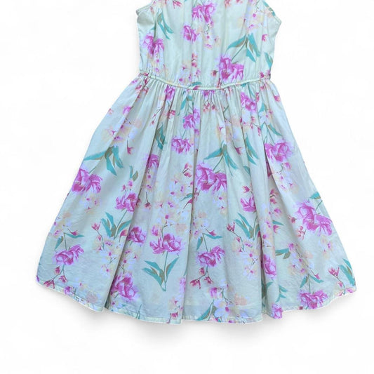 Baby yellow floral summer dress with pink flowers