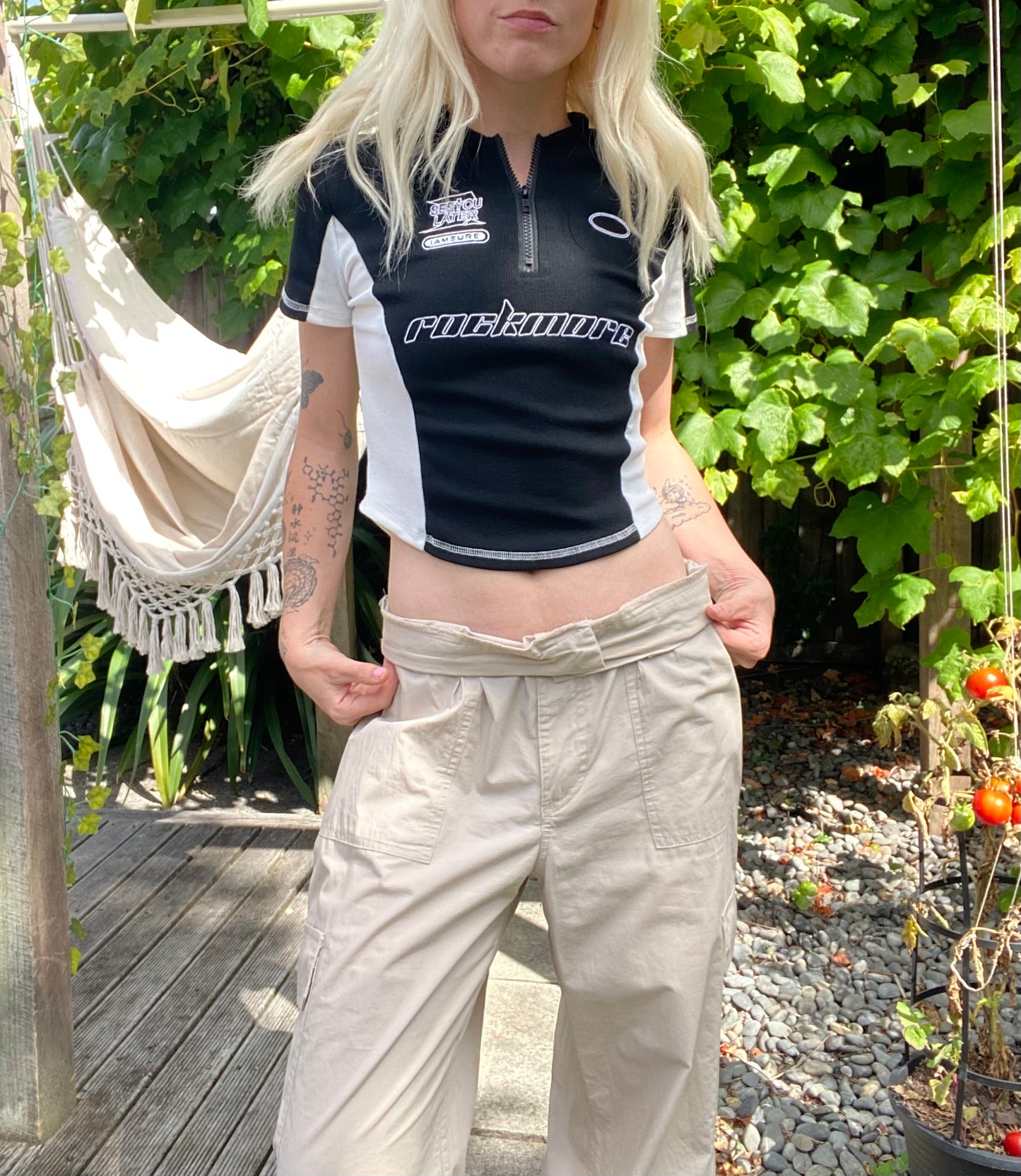 Cream wide-leg cargo pants!