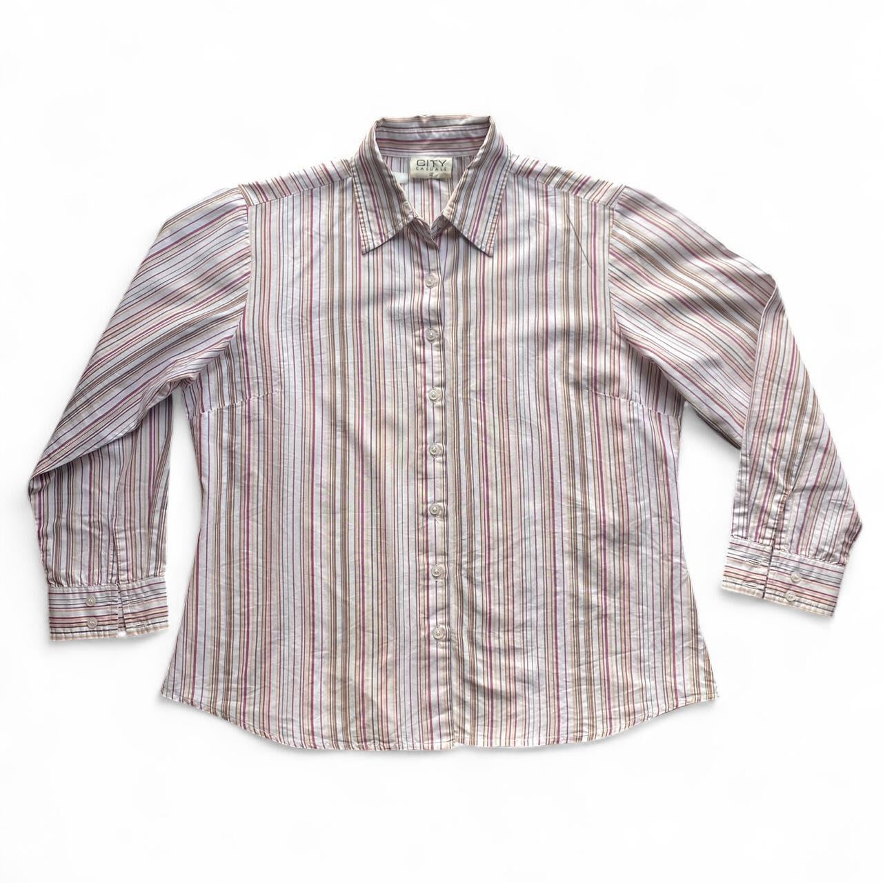 Y2K brown and red striped button up shirt
