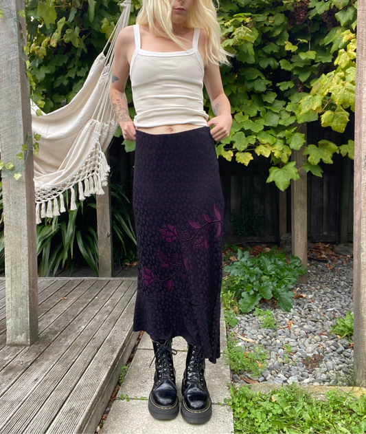 90s Dark purple polka dot maxi skirt
