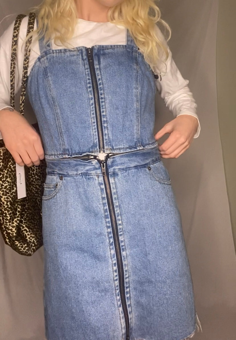 Blue denim overall zipper dress/set