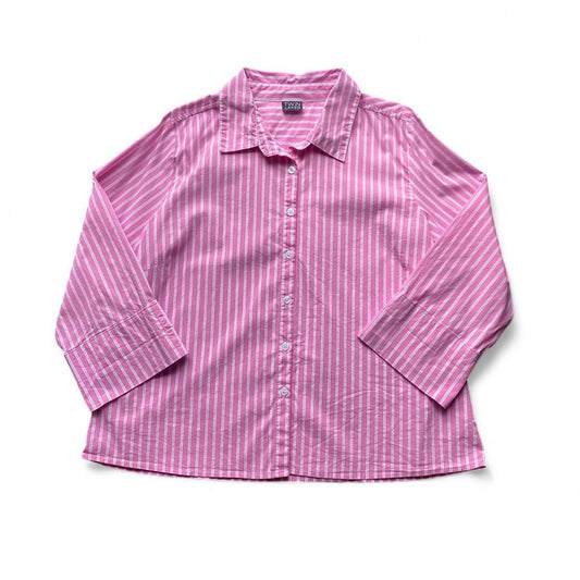 Y2K Pink and white striped button-up blouse