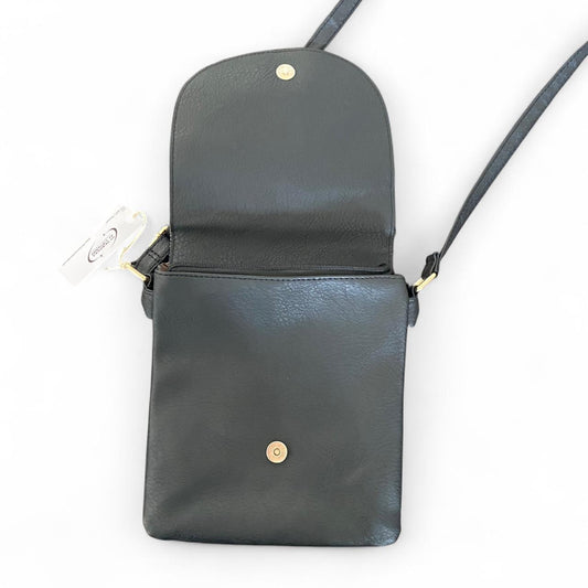 Black leather crossbody bag with cute floral design