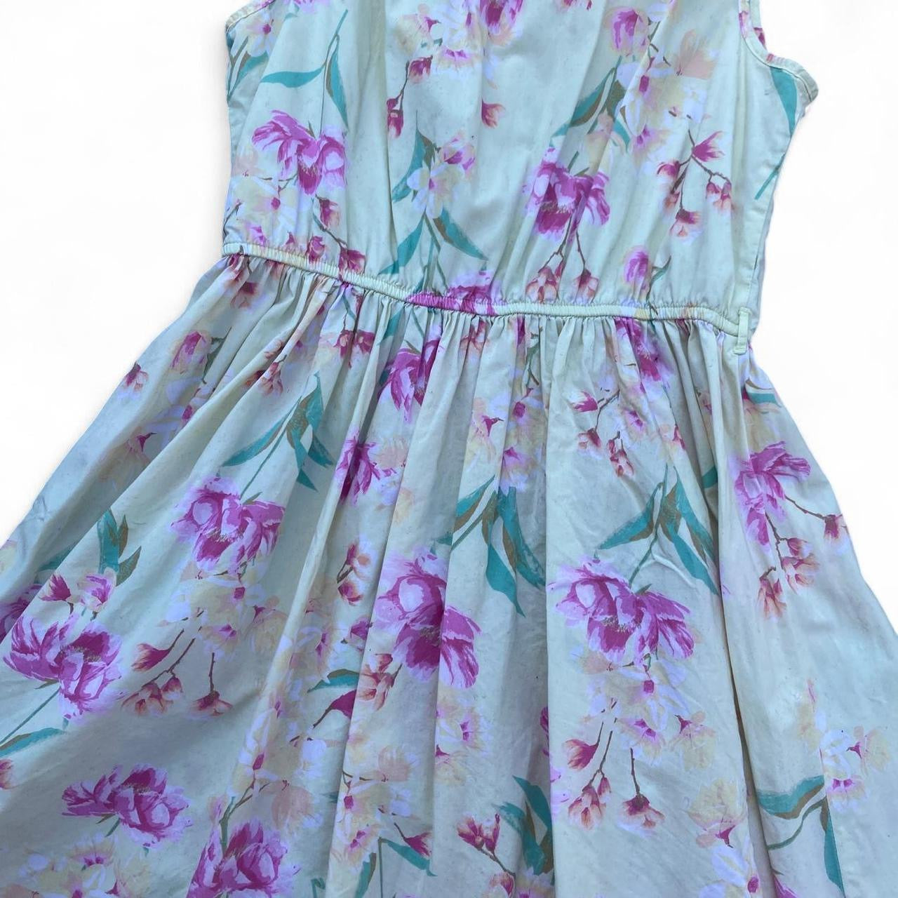 Baby yellow floral summer dress with pink flowers