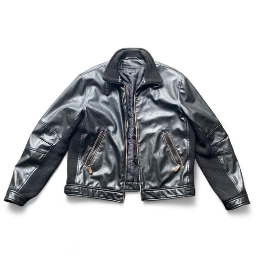 Y2K Black leather style biker bomber jacket