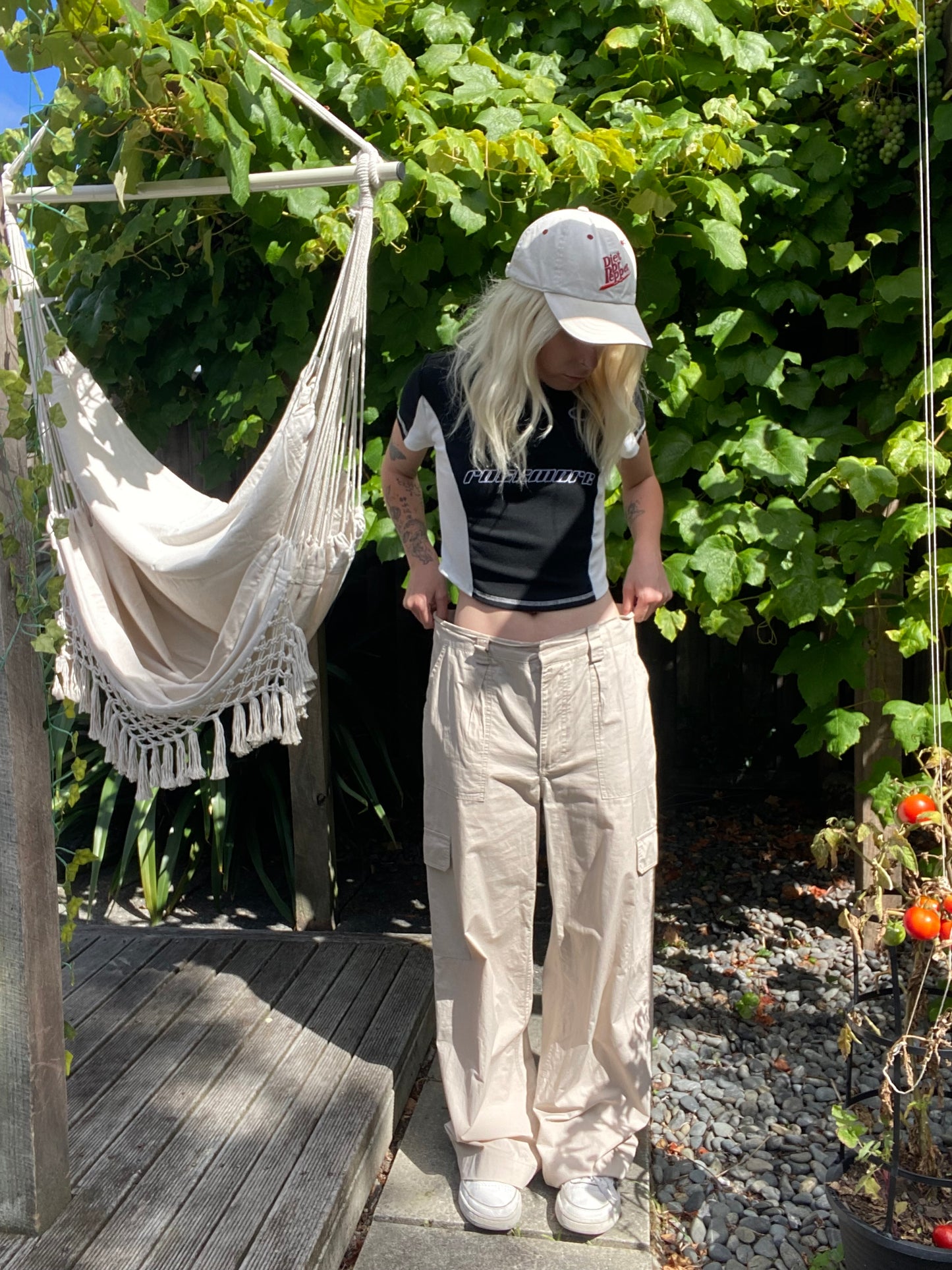 Cream wide-leg cargo pants!