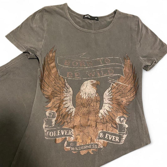 Grey graphic t-shirt dress with eagle design