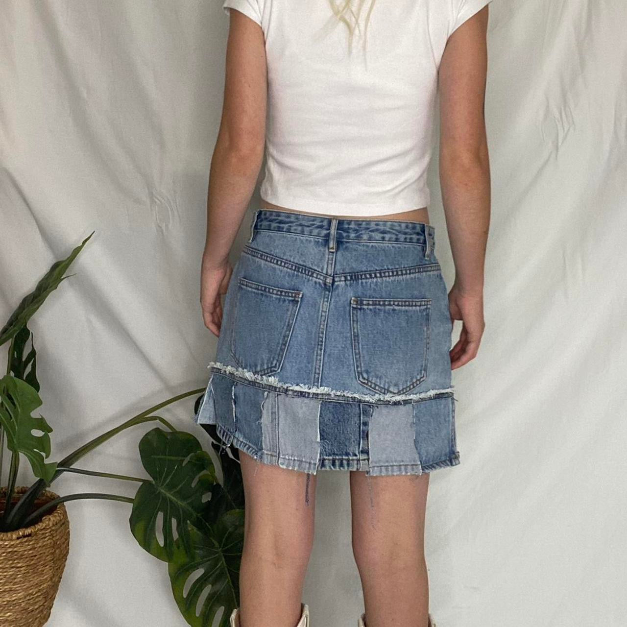 Reworked denim mini pleated style skirt