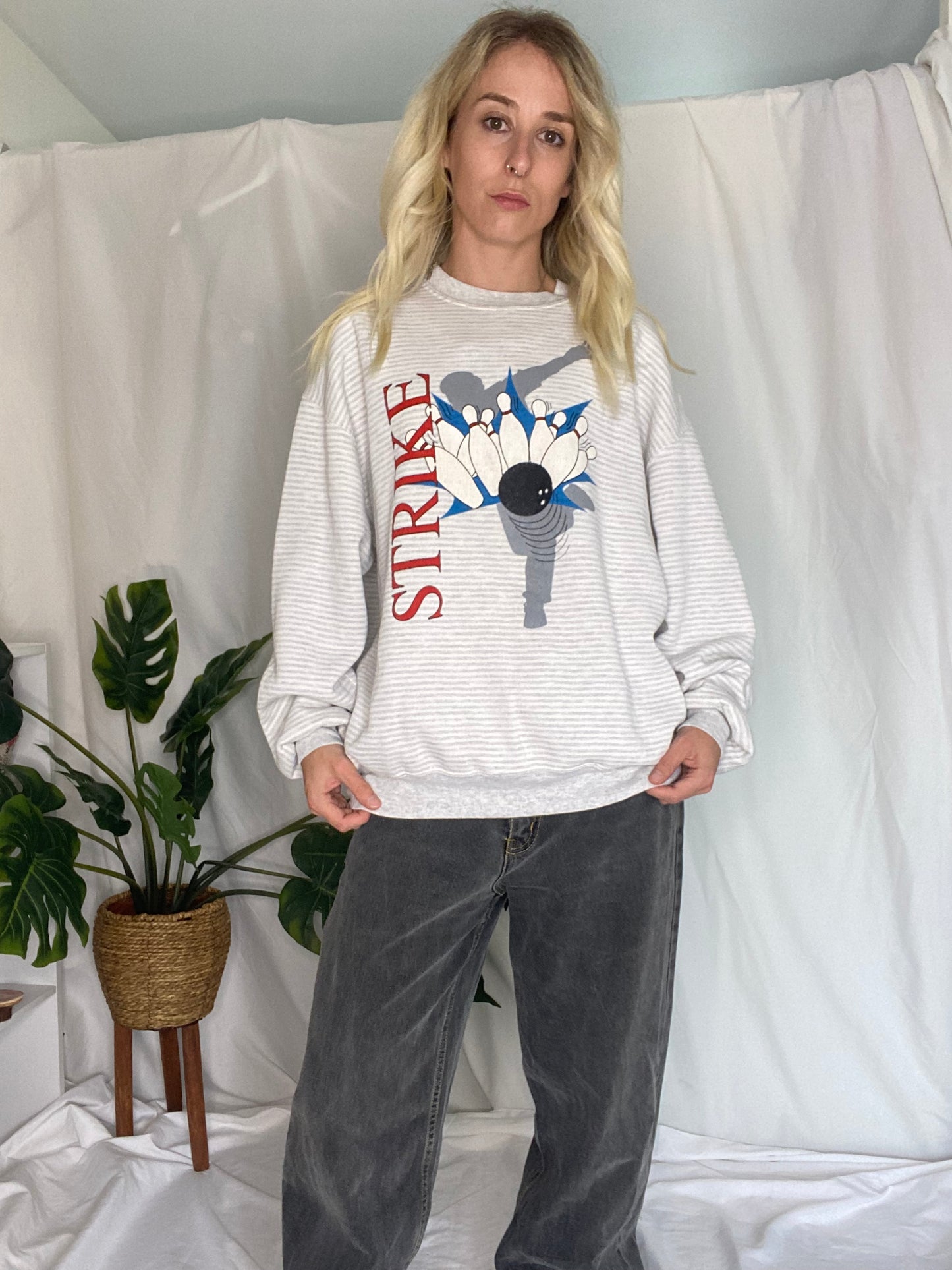 Vintage 80s Grey Strike Bowling Sweatshirt