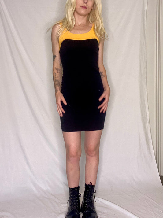 00s Supré Yellow and black mini bodycon dress
