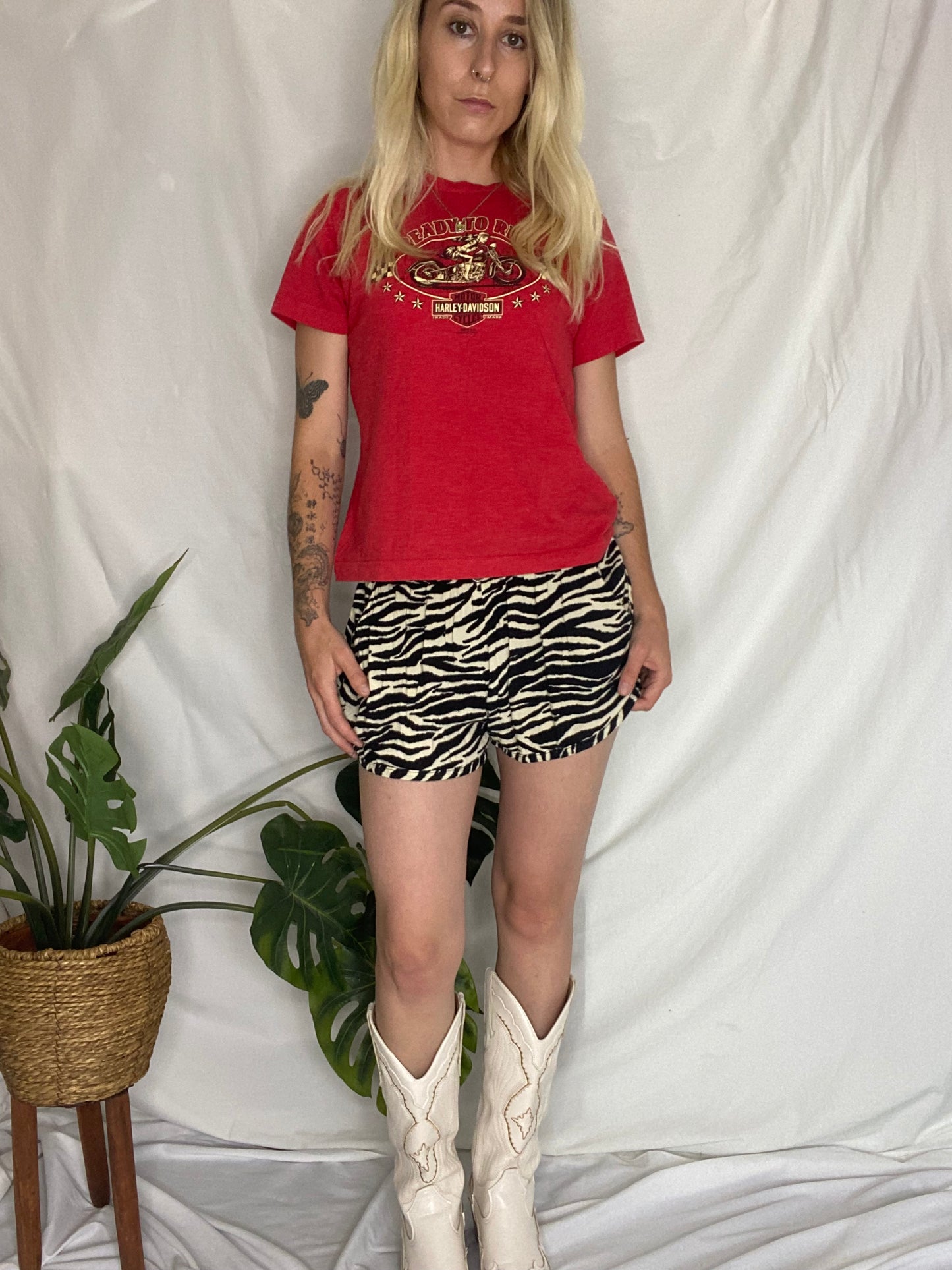 Black/cream Zebra print flowy mini shorts