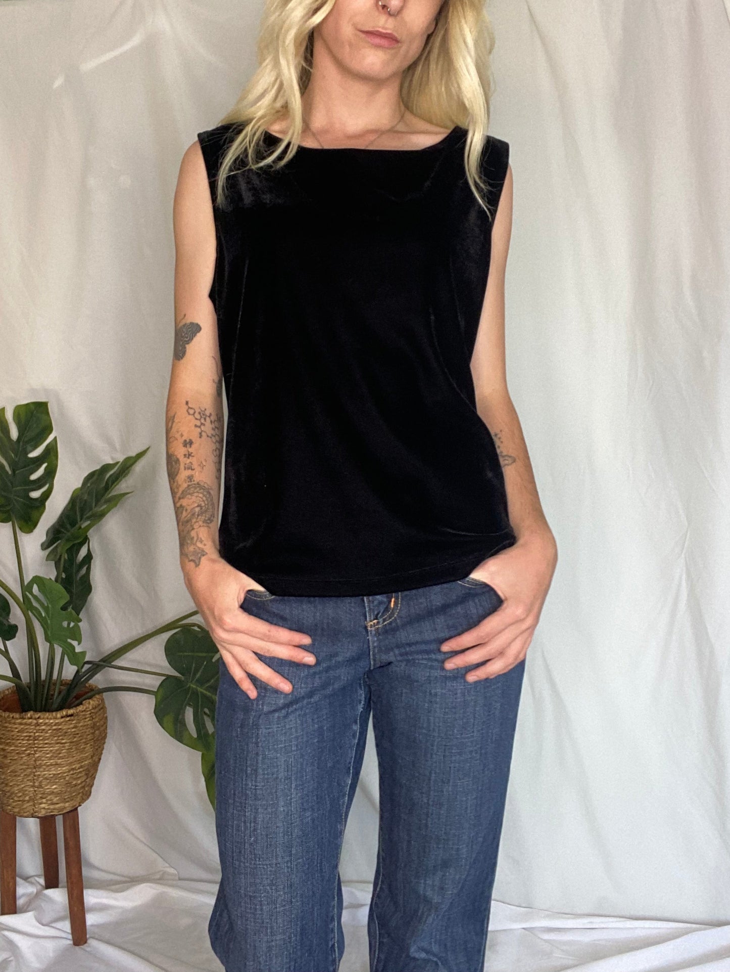 Vintage Velvet Black square neck tank top