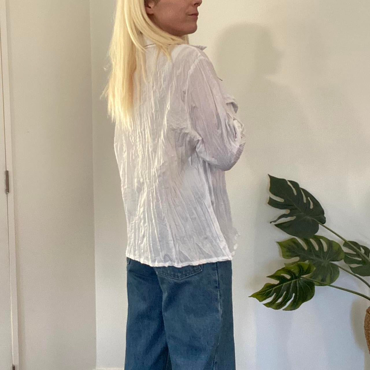Y2K white ruched zip up blouse with amazing beading