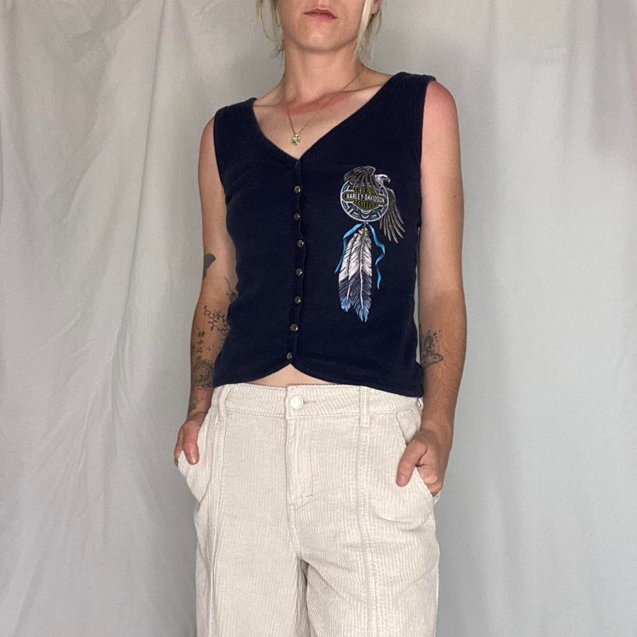 Y2K Harley Davidson Eagle button up tank top