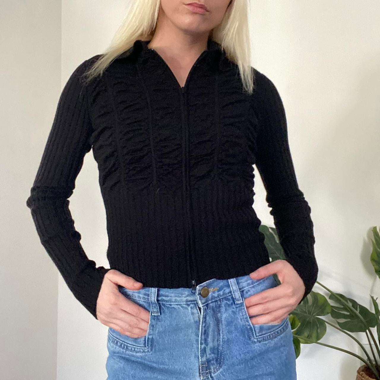 Y2K Black ruched turtleneck zip up top