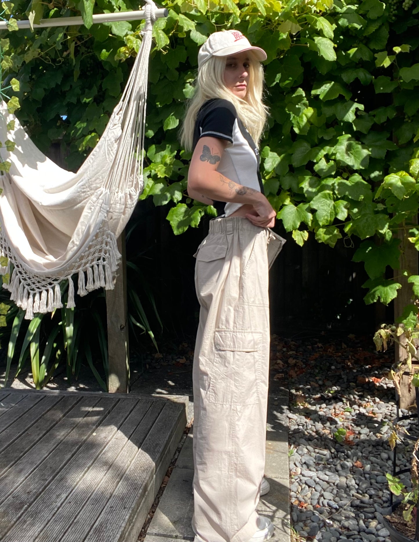 Cream wide-leg cargo pants!