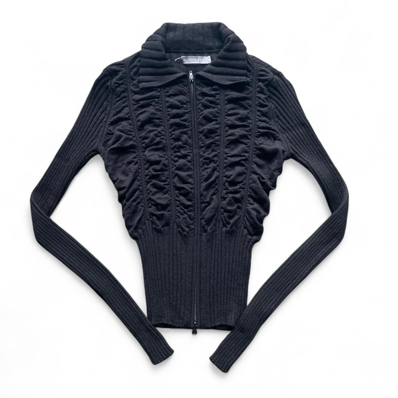 Y2K Black ruched turtleneck zip up top