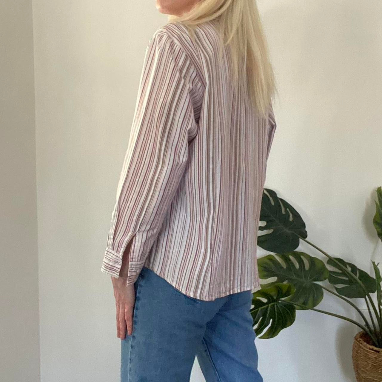Y2K brown and red striped button up shirt