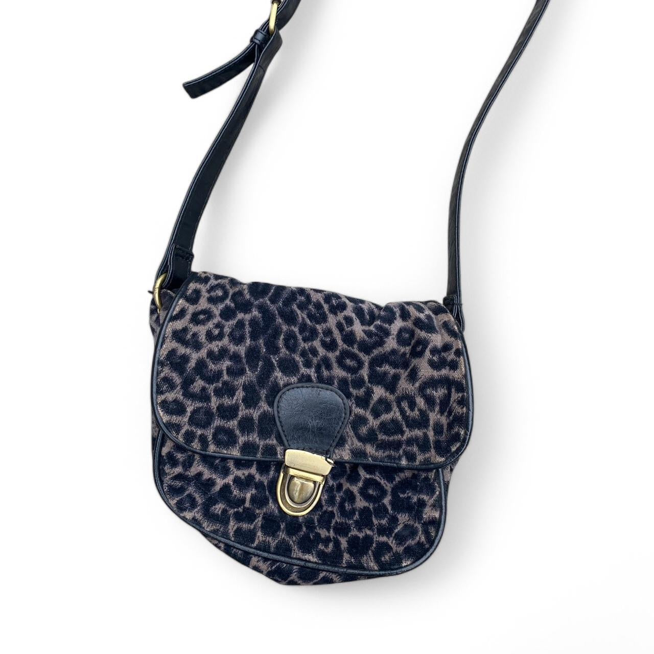 Cute black/Brown Velvet Leopard print mini shoulder bag