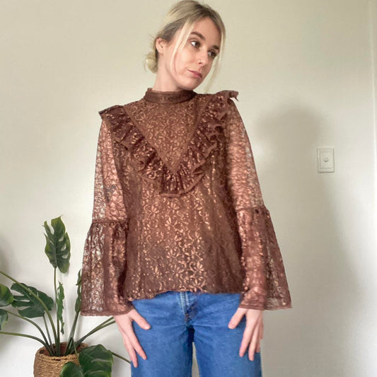 Vintage brown lace blouse